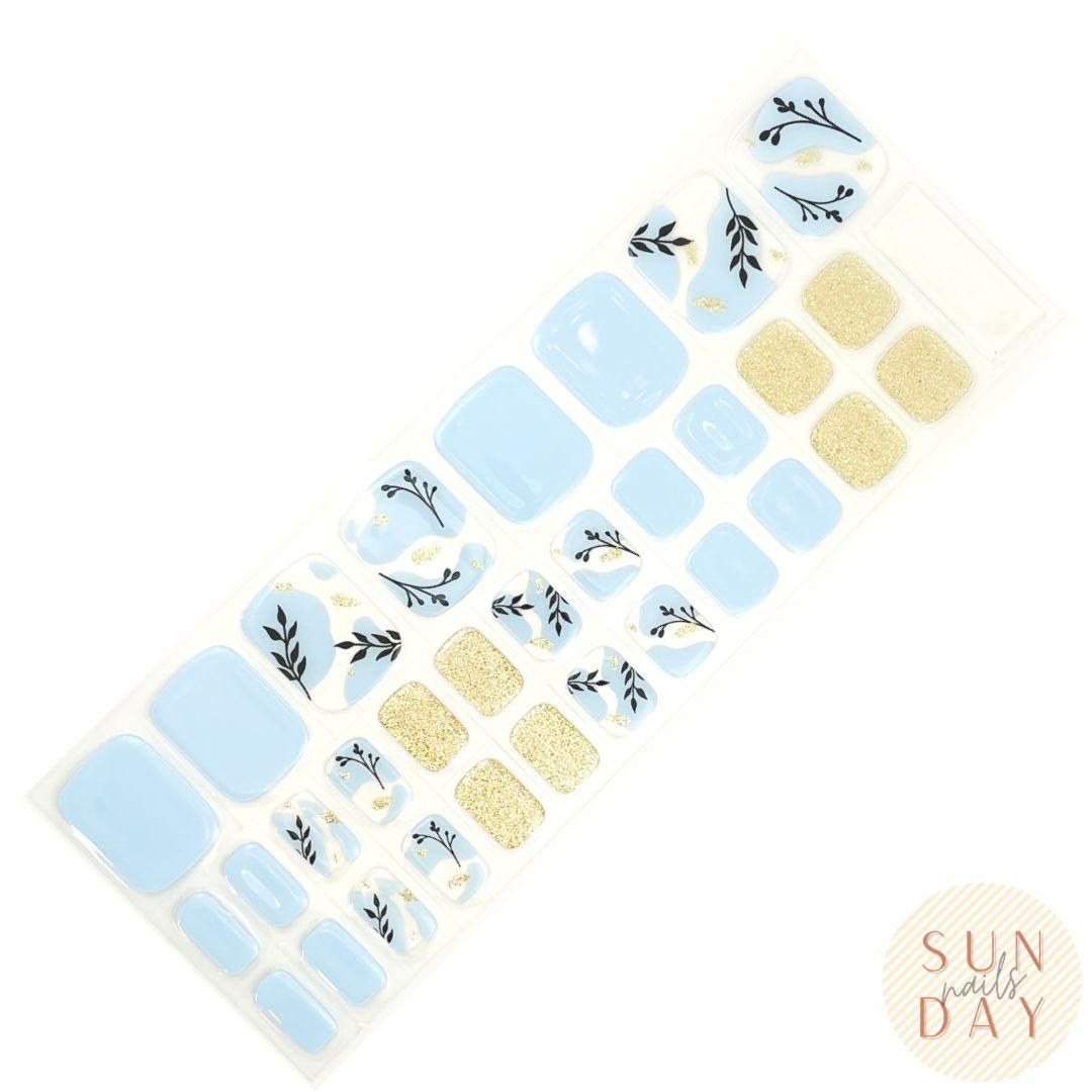 (PEDI) Blue Blossoms Semi Cured Gel Nail Sticker Kit