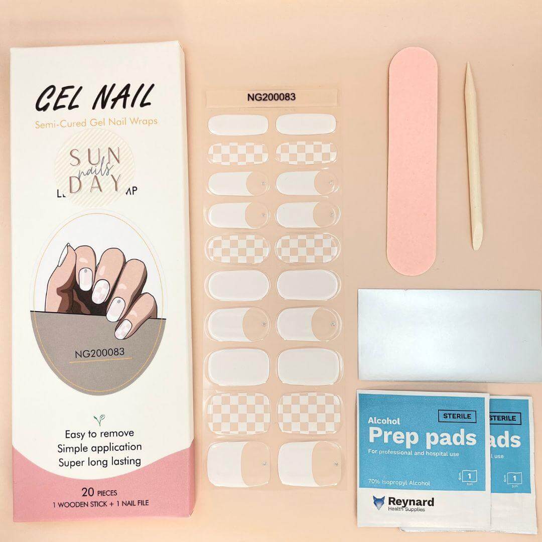 Checkerboard Semi Cured Gel Nail Sticker Kit - Sunday Nails AU - Semi Cured Gel Nails