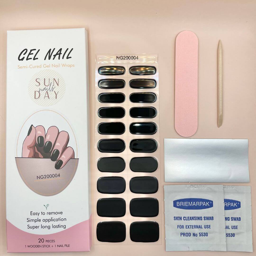Back to Black Semi Cured Gel Nail Sticker Kit - Sunday Nails AU - Semi Cured Gel Nails